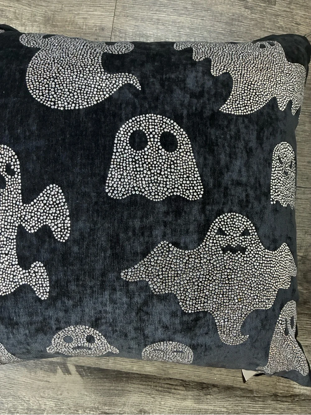 MAGASCHONI Ghost Rhinestone Glam Pillow Black Halloween new 20”
